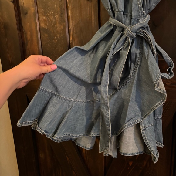 Draper James Light Blue Denim Chambray Wrap Dress 12 - Picture 4 of 7